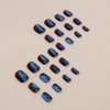 24 Pcs Ombre Blue Press on Nails Short Square - MINGCHUN Spring Summer Red Fake Nails Press ons Nail Art Tips with Strobe Flash Spot Full Cover Acrylic False Nails Glue on Nails Stick on Nails Kit