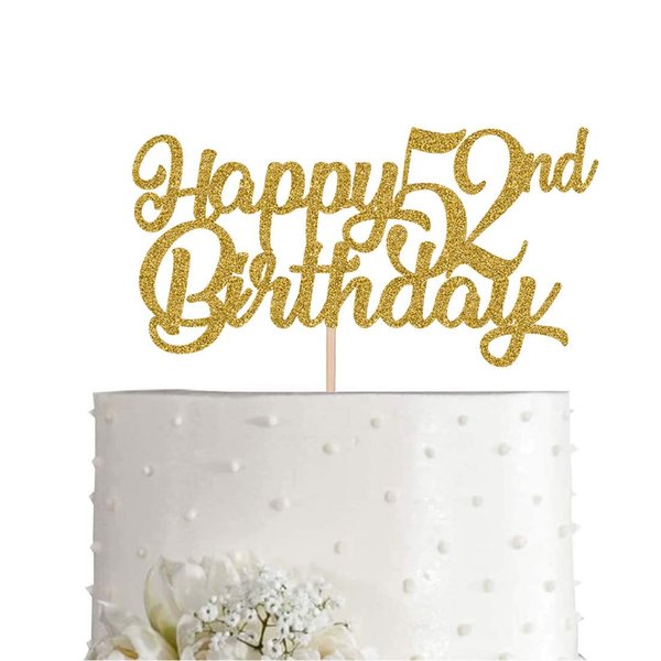 52nd Birthday Cake Topper, Gold Glitter Cheers To 52 Years Party Decoration, Supply