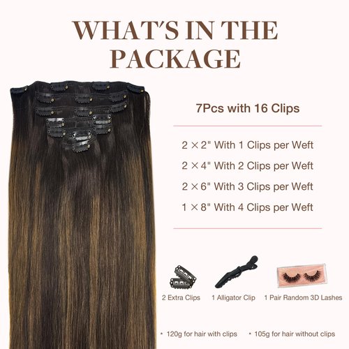 GOO GOO Clip in Hair Extensions Real Human Hair, 12inch 85g 7Pcs, 2/6/2 Balayage Dark Brown to Chestnut Brown, Remy Human Hair Extensions Clip ins for Women, Natural Human Hair