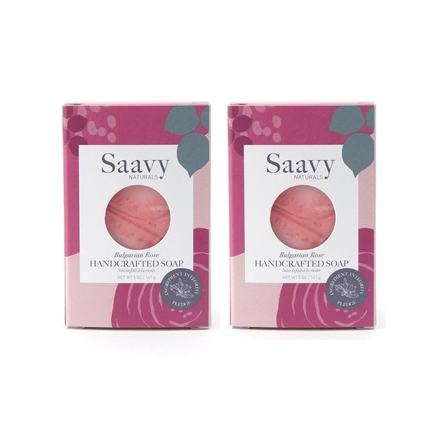 Saavy Naturals Handmade Body Soap Bars, Bulgarian Rose, Moisturizing for Women, Organic Vegan Formula, Creamy Lather with No Residue - 5 Oz, 2 Pack