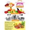 FUNERICA Cutting Play Food Set and Pretend Cookware Set with Realistic Stainless-Steel Pots and Pans and Utensils - Toy Kitchen Accessories Playset for Toddlers and Kids
