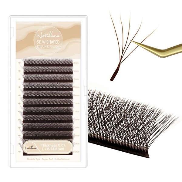 NATUHANA W Shaped Clover Eyelash Extension 5D Premade Fans 0.07mm L Curl 8-14 Mixed Tray Volume Lash Cluster W Lashes Supplies Lash Extensions (5D brown;0.07 L, 8-14 MIX)