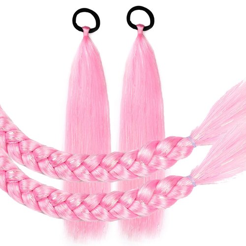 Kids Ponytail Extension With Hair Tie, Pink Ponytail Extension, Crazy Hair Day Colored Hair Extensions for Kids, Festival Hair Rave Hair Extensions 2 Packs 25 inch