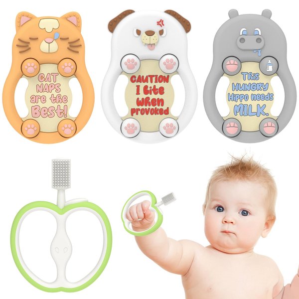 Baby Teething Toys, Teethers for Babies 3 Months+, Baby Teether for Teething Relief, 4PCS Funny Unisex Newborn Gifts for Baby Showers & Registries(4 PCS)