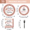 96 Pcs 50 and Fabulous Birthday Party Plates Napkins Tableware Set Rose Gold 50th Birthday Supplies Disposable Dinnerware Fifty Birthday Decoration Favors for Women, 24 Guests