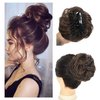 Claw Messy Bun Hair Piece Synthetic Curly Chignon Clip in Claw Ponytail Hairpieces Tousled Updo Hair Extensions Scrunchie For Women (Dark brown/auburn brown)