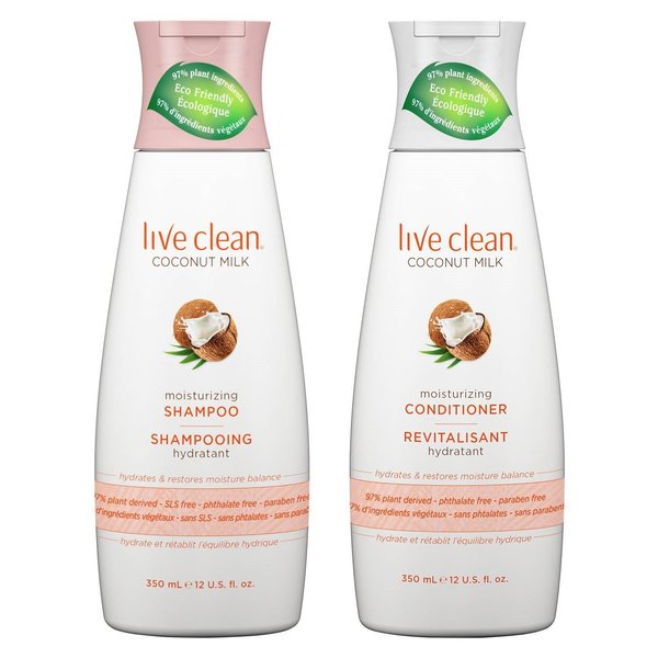 Live Clean Coconut Milk Moisturizing Shampoo and Coconut Milk Moisturizing Conditioner with Certified Organic Coconut Extract and Oil, Petrolatum-free, Phthalate-free and Paraben-free, 12 oz each
