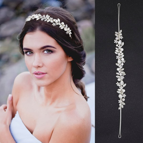 Oriamour Crystal Wedding Headbands Handmade Bridal Headpieces For Bride Flower Girl Wedding Hair Accessories For Bridesmaids Prom Party (Silver)