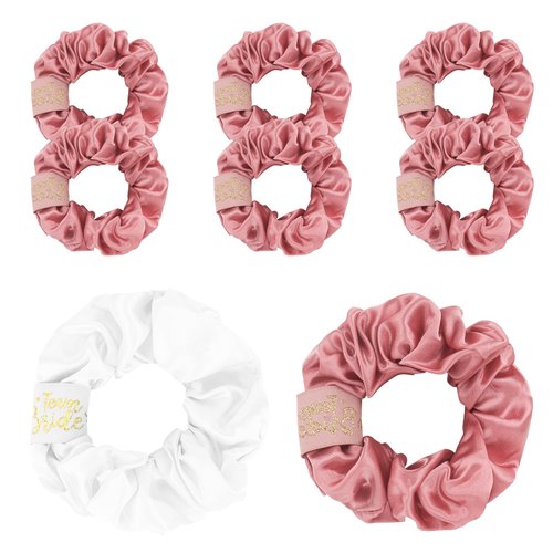 CIEHER 8 Pcs Hair Scrunchies for Bachelorette Party Favors, Bridesmaid Proposal Gifts Bride Scrunchies Bridesmaid Scrunchies Bachelorette Party Hair Ties, Bridal Shower Decorations (White & Rose Gold)