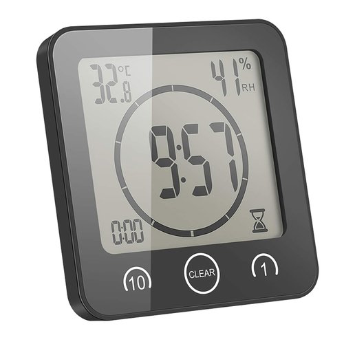 Shower Clock Waterproof Wall Clock Bathroom Clock Sunsbell Shower Cock Digital Temperature Humidity Display with Suction Cup, Touch Screen Timer for Kitchen Bathroom