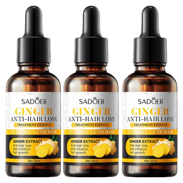 SADOER Ginger Anti-Hair Loss Oil, Sadoer Ginger Anti Hair Loss Treatment Essence, Sadoer Ginger Hair Growth Serum, 30ml Ginger Plant Extract Oil for Men And Women (3pcs)