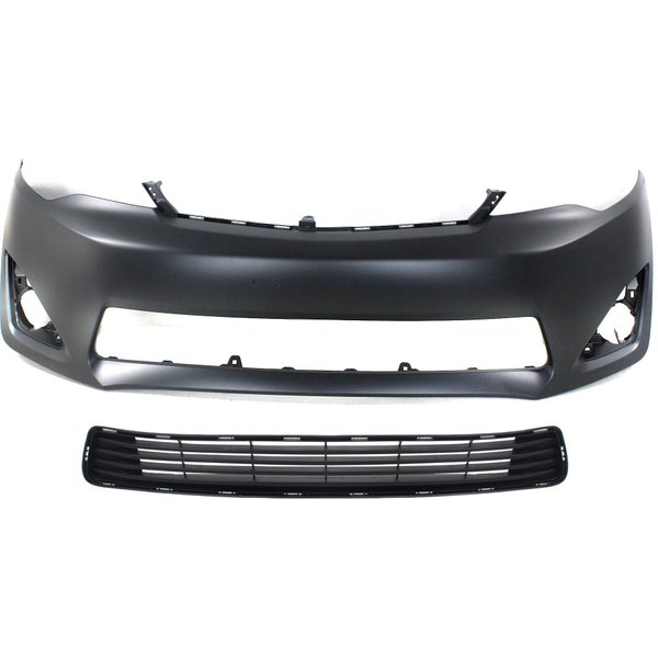 Evan Fischer Bumper Cover Kit Compatible with 2012-2014 Toyota Camry Primed, 2-pc kit with Bumper Grille Front