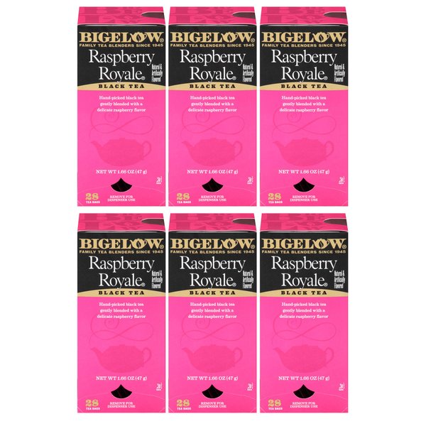 Bigelow Raspberry Royale Tea Bags 28-Count Boxes (Pack of 6) Black Tea Bags All Natural Gluten Free Rich in Antioxidants