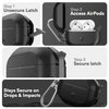 Keybudz for AirPods 4th Generation Case, Lock - Fully Waterproof AirPods 4 Case Cover, Keychain, Rugged Tough Protection, Hard Shell, Carabiner Clip for Easy Travel (Carbon Black)