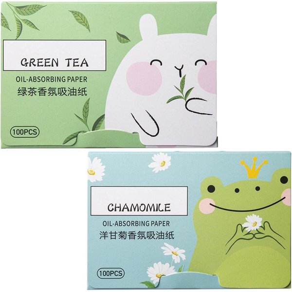 200 Sheets Oil Absorbing Sheets for Face, Makeup Blotting Paper Oil Blotting Sheets, Oil Blotting Sheets for Face Soft Oil Unisex Blotting Papers for Oily Care (Green tea+Chamomile)