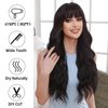 Allbell Long Wavy Wig with Bangs Black Wigs for Women 26 Inch Curly Wigs Natural Looking Synthetic Heat Resistant Fiber Wigs for Daily Party Use