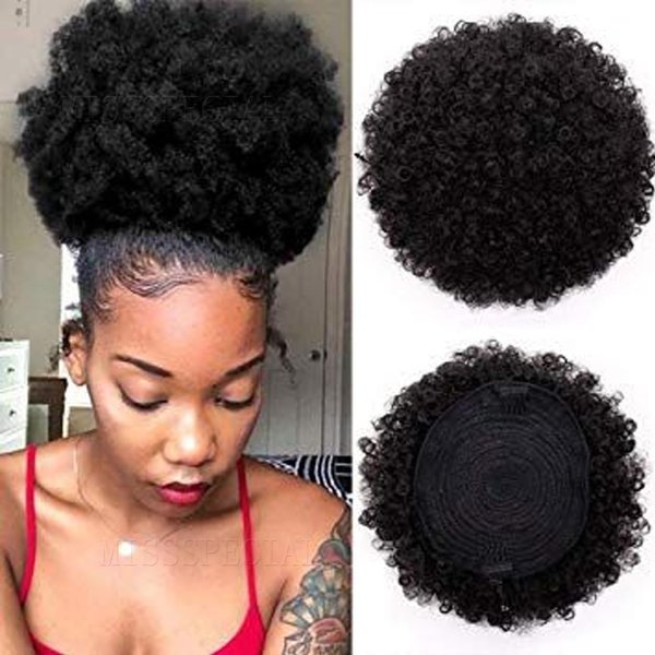 MISSSPECIAL Afro Puff Drawstring Ponytail Extension for Black Women 9A Synthetic Afro Puff Ponytail for Natural Hair, Clip On Kinky Drawstring Ponytail Hair Bun (1B#, Afro Puff Medium Size)