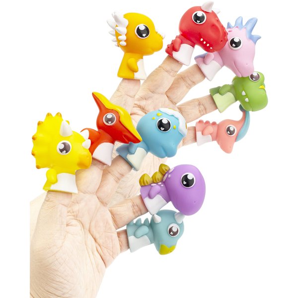 AQKILO Dinosaur 10 Pieces Finger Puppet Set, Animals Puppet Show Theater Props, Educational, Bath Toys