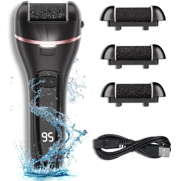 Electric Callus Remover for Feet with 3 Roller Heads 2 Speed Rechargeable Waterproof Foot File Perfect for Dead Hard Cracked Dry Skin
