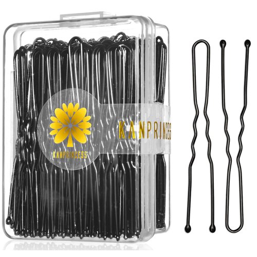 KANPRINCESS 100PCS 2.4Inch U Shaped Hair Pins,Black Bobby Pins for All Hair Types,Hair Pins for Women,Pain-Free U Pins for Buns With Box（Black）