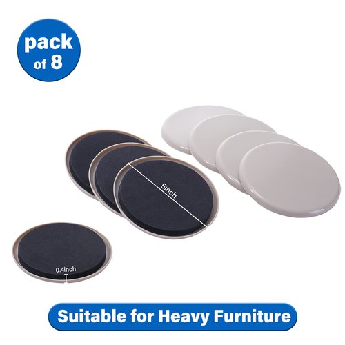 Kayzn Furniture Sliders for Carpet, 8 Pcs 5" Round Furniture Moving Pads, Heavy-Duty Furniture Movers - Reusable Slider, Move Any Item Quickly, Easily and Safe!