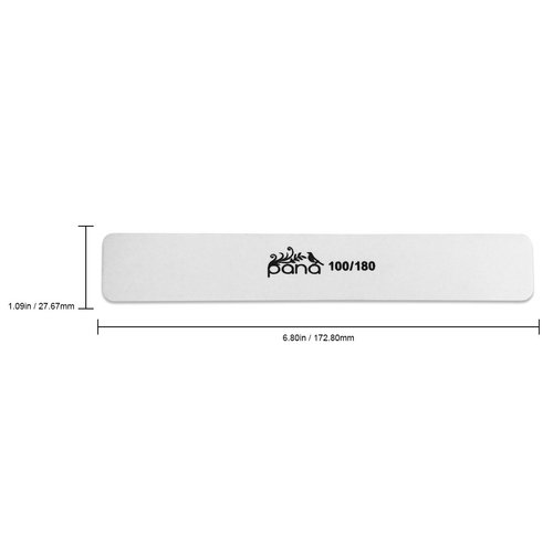 PANA Jumbo Double-Sided Emery Nail File for Manicure, Pedicure, Natural, and Acrylic Nails - White (Grit 100/180) - 50 Piece Pack
