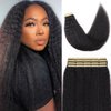Liqusee Kinky Straight Tape In Hair Extensions Human Hair 100% Remy Hair Natural Black 16 inch 20pcs 50g/Pack Double Sided Seamless Skin Weft Tape ins Real Human Hair Extensions for Black Women