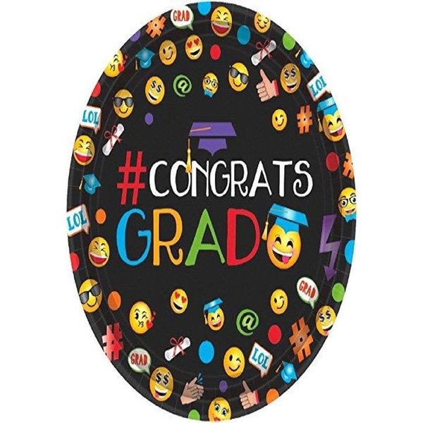 Cool Graduation "#CONGRATS GRAD" Emoji Round Plates Party Tableware, Paper, 7" Diameter, Pack of 60