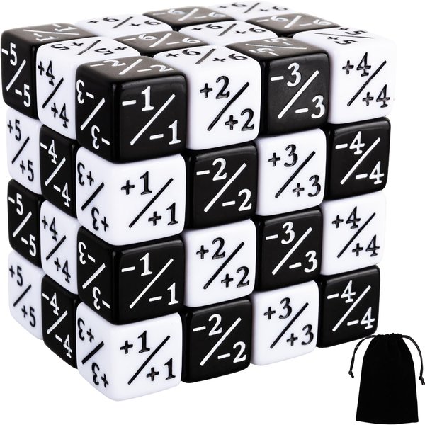 48 Pieces MTG Dice Counters Token Magic The Gathering Dice Set Creature Stats Buff Cube D6 Dice for MTG Card Card Games Accessory(Black, White)