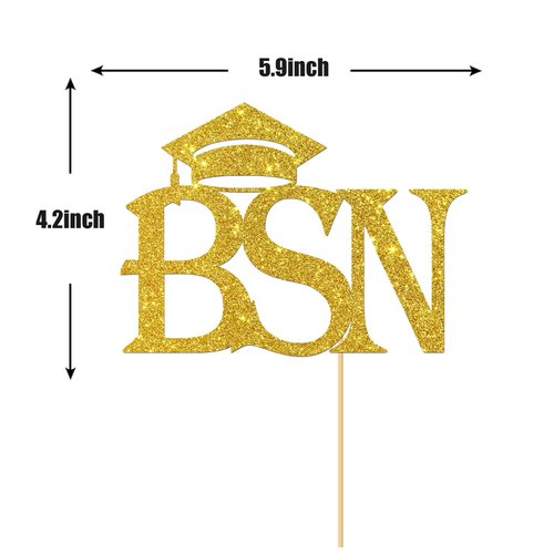 Gold Glitter BSN Cake Topper - Nurse/RN Graduation Party Decoration - Nurse Graduation Cake Decorations - Nursing Grad Party Decorations