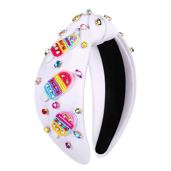 boderier Ice Cream Popsicle Headband Beaded Knotted Headband for Women Jeweled Crystal Embellished Headband Summer Party Birthday Girls Headband Accessories Gifts