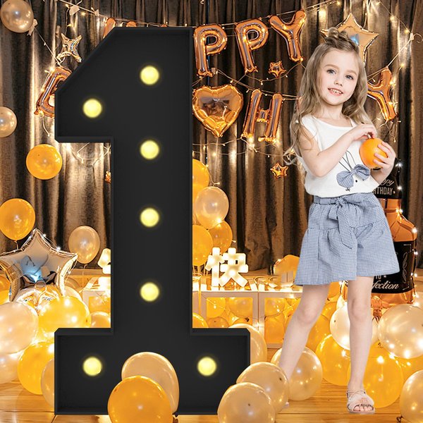 Ruxion 4FT Marquee Light Up Numbers 1, Black Big Light Up Numbers for Party, Pre-cut Foam Board Mosaic Numbers Set Can Be Used for Birthdays, Weddings, Baby Anniversaries