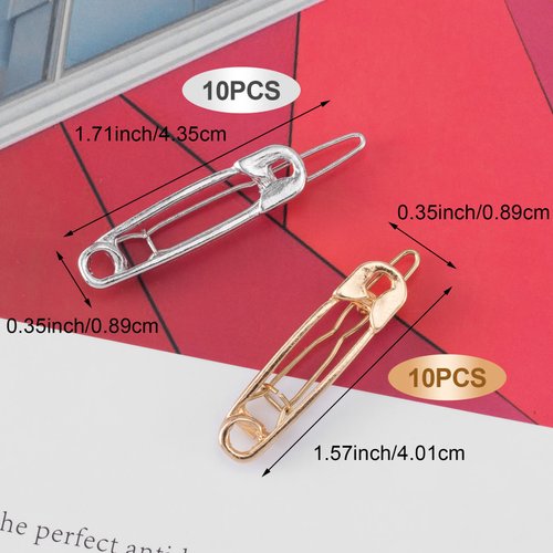 OIIKI 20PCS Goth Hair Clips, Safety Hair Pins, Alloy Brooch Pin Shape Barrettes, Hair Clips, Hollow Headwear Hair Accessories for Girls, Women Daily Use -Silver, Gold