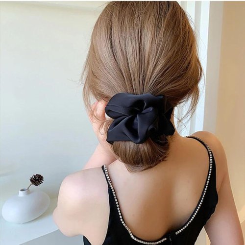 Hair Scrunchies Silk Hair Ties for Women Black Silk Scrunchies for Hair Brown Elastic Hair Scarf Scrunchie for Thick Hair Solid Color Ponytail Holder Satin Hair Scrunchies Satin Hair Scarf 2Pcs