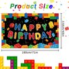 Ledander Birthday Banner Backdrop for Kids - 71 * 43in Happy Birthday Photography Background Party Decorations for Boys Girls, Building Blocks Theme Birthday Hanging Decoration Party Supplies (Black)