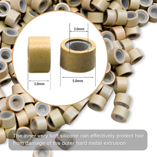 Hair Extensions Beads Micro Links Beads 5mm Silicone Lined Beads for Hair Extensions 1000pcs (Blonde)