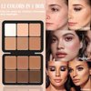 Joyeee Cream Concealer Contour Palette, 12 Colors Foundation Palette Cream Makeup Palette with 11 Pcs Makeup Brush Set, Long Wearing Blendable Full Coverage