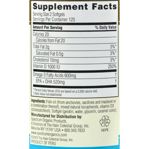 Spectrum Essentials Fish Oil with Vitamin D - 250 Softgels