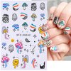 6 Sheets Iridescent Nail Art Stickers 3D Self Adhesive Holographic Nail Stickers Irregularity Abstract Eyes Nail Decals Rainbow Mushroom Star Moon Nail Design Stickers for Women DIY Acrylic Nail Art