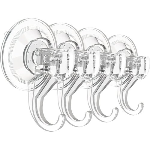 Yixty Wall Hooks 22lb(Max) Transparent Reusable Seamless Hooks,Waterproof and Oilproof,Bathroom Kitchen Heavy Duty Self Adhesive Hooks (SUTION Hook, 4PCS)