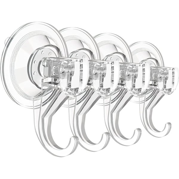 Yixty Wall Hooks 22lb(Max) Transparent Reusable Seamless Hooks,Waterproof and Oilproof,Bathroom Kitchen Heavy Duty Self Adhesive Hooks (SUTION Hook, 4PCS)