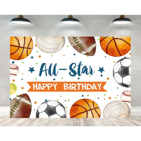Ticuenicoa 5×3ft Sports Birthday Backdrop All Star Boys Football Basketball Baseball Kids Birthday Background Kids Sports Theme Birthday Party Banner Wall Decorations Props