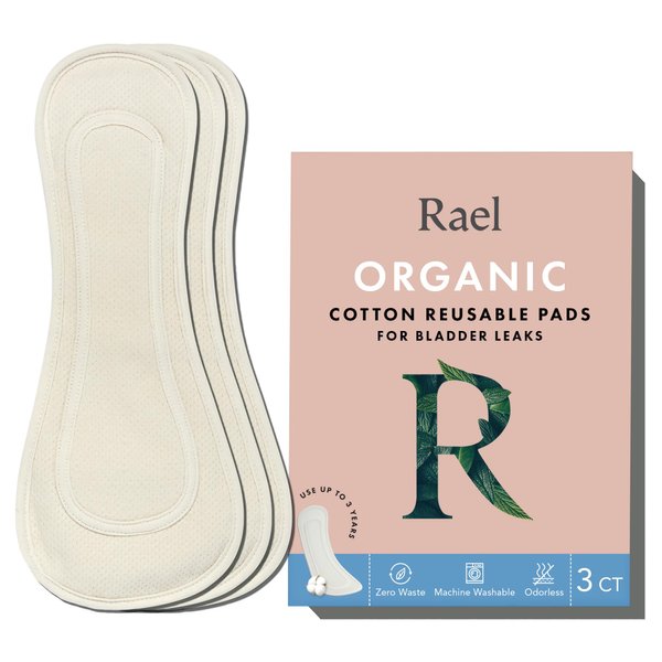 Rael Reusable Pads, Organic Cotton Cover - Postpartum Essential, Incontinence Pads for Women, Bladder Leakage Pads, Thin Cloth Pads, Leak Free, Washable, Neutral Color, 3 Count (Overnight)