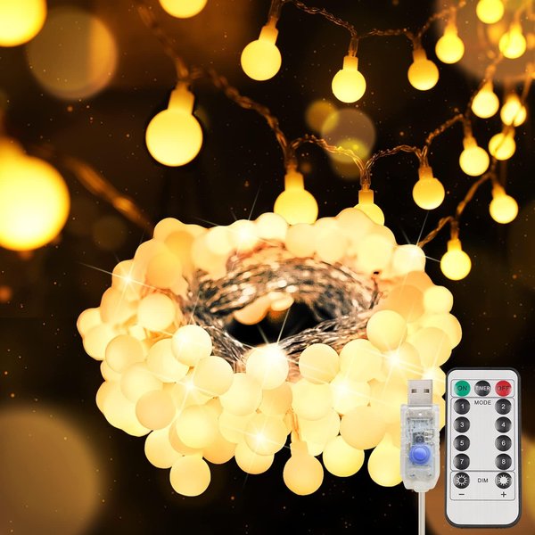 suddus Globe String Lights Bedroom, 100 Led Fairy Lights Plug in, Indoor String Lights for Classroom, Christmas, Backyard, Patio, Garden, Party, Wall, Living Room, Warm White