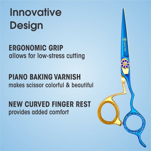 MTM PRO Hair Cutting Scissors Shears, Professional Hairdressing Scissors (Hair Beard Trimming Shaping Grooming Shears) for Men Women Pets Home Salon (Blue & Gold)
