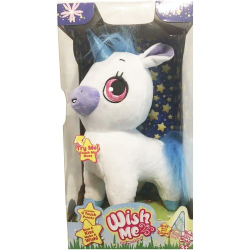 Wish Me Pets - Light Up LED Plush Stuffed Animals - Blue and White Tinks Unicorn with Glowing Horn