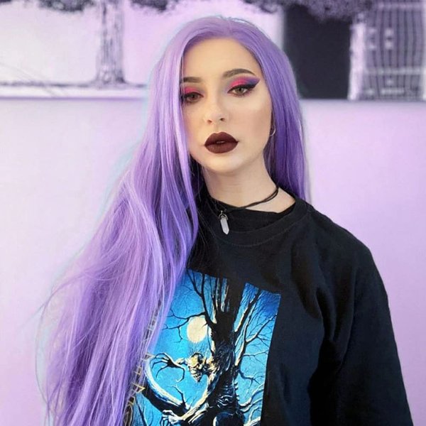 Kalisa Long Silky Straight Purple Wig Synthetic Lavender Purple Lace Frontal Wig Hair-Replacement Wigs Heat Resistant Fiber Glueless Wig for Women