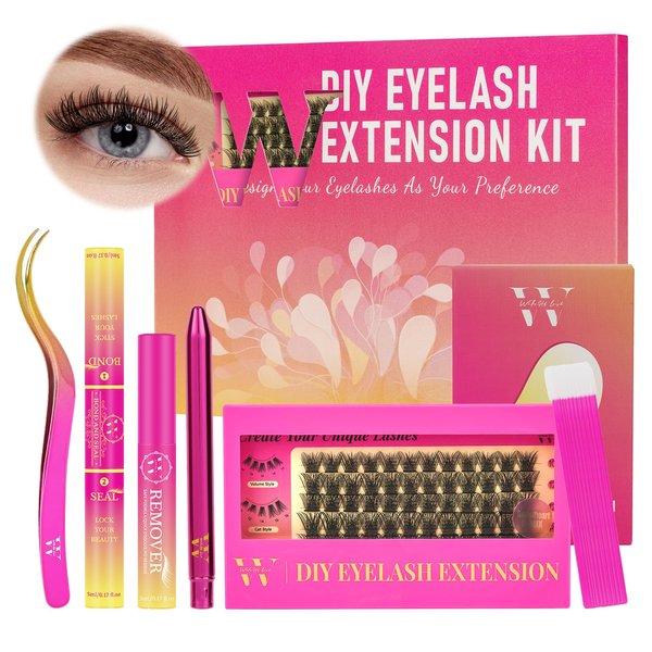 DIY Lash Extension Kit Cluster Lashes Kit with 72 Pcs D Curl Cluster Lashes Wispy Eyelash Bond and Seal Lashes Remover and Eyelash Applicator for Beginner DIY at Home by W(Sweetheart 04 Kit-D-10-16MM)