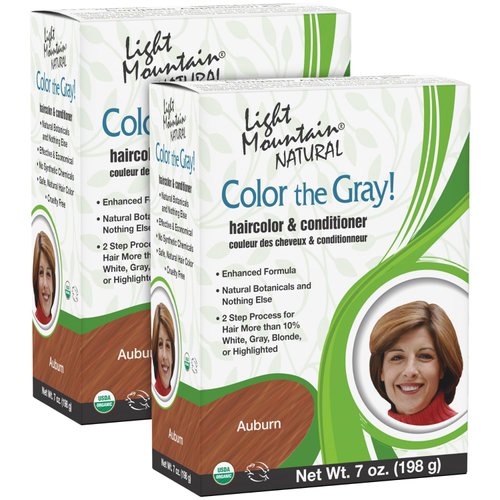 Light Mountain Henna Hair Color & Conditioner, Color the Gray - Auburn Hair Dye for Men/Women, Chemical-Free, Semi-Permanent Hair Color for White, Gray, and Blonde Hair, 7 Oz (Pack of 2)