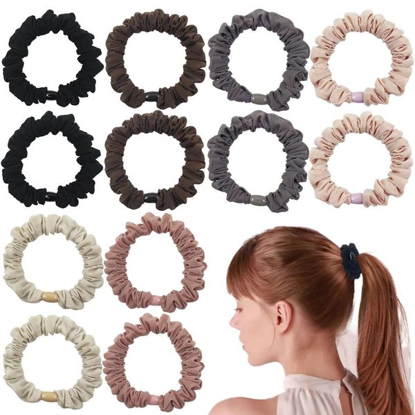 Venrodi Satin Hair Tie Scrunchies for Women Small Mini Scrunchie Elastics Ponytail Holders Silk Satin Scrunchies for Curly Hair Soft No Damage Pony Tail Hair Ties with Box
